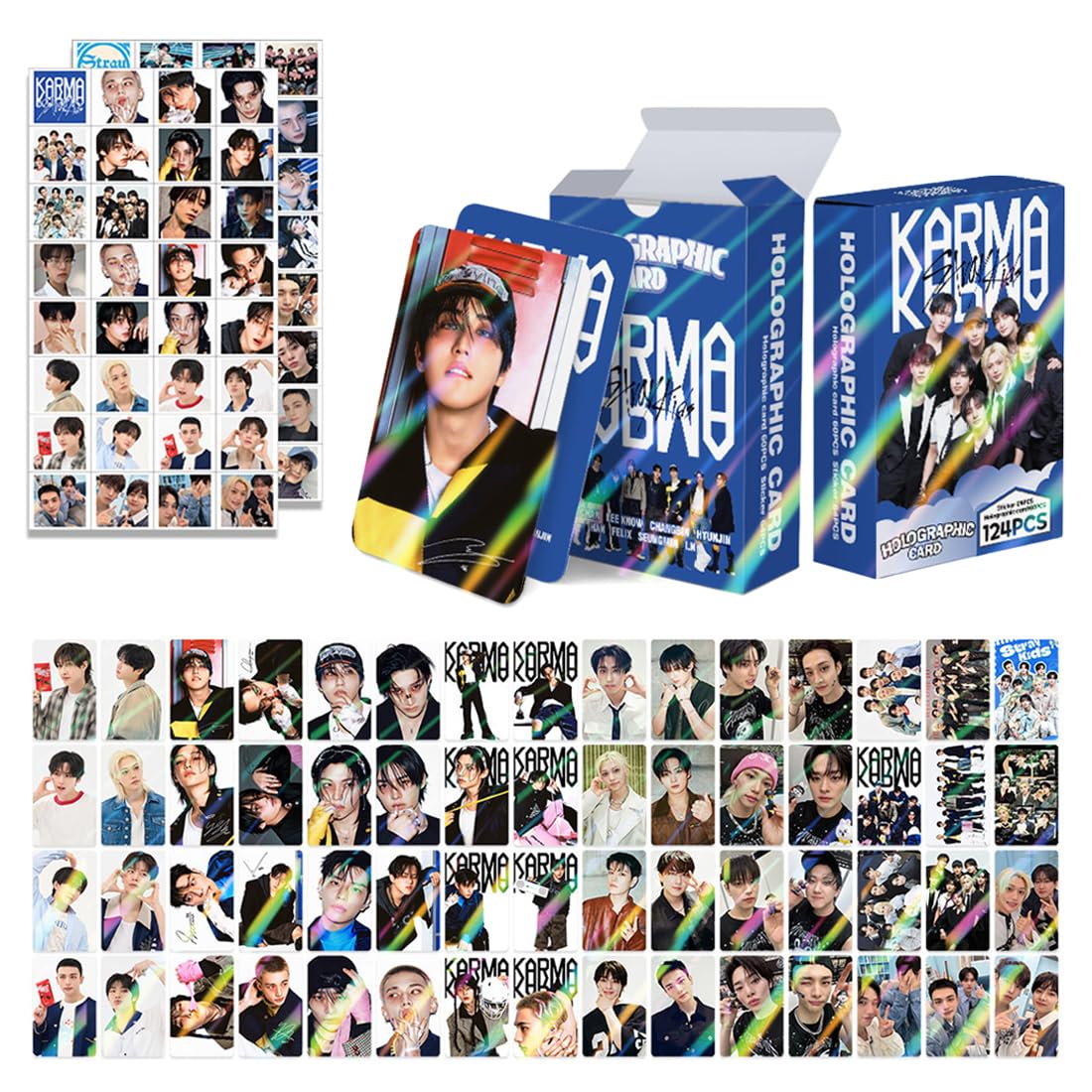 SKZ Lot de 55 cartes photo Karma + 72 autocollants pour album photo Felix Bangchan Hyunjin