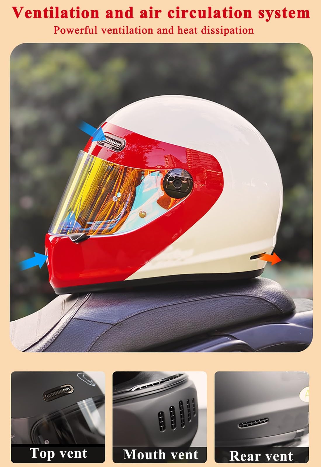 Kask motocyklowy integralny, retro klasyczny kask zderzeniowy do cruisera/motoroweru, zatwierdzony DOT/ECE, kask integralny do użytku ulicznego i drogowego. 9,L (59-60 cm)