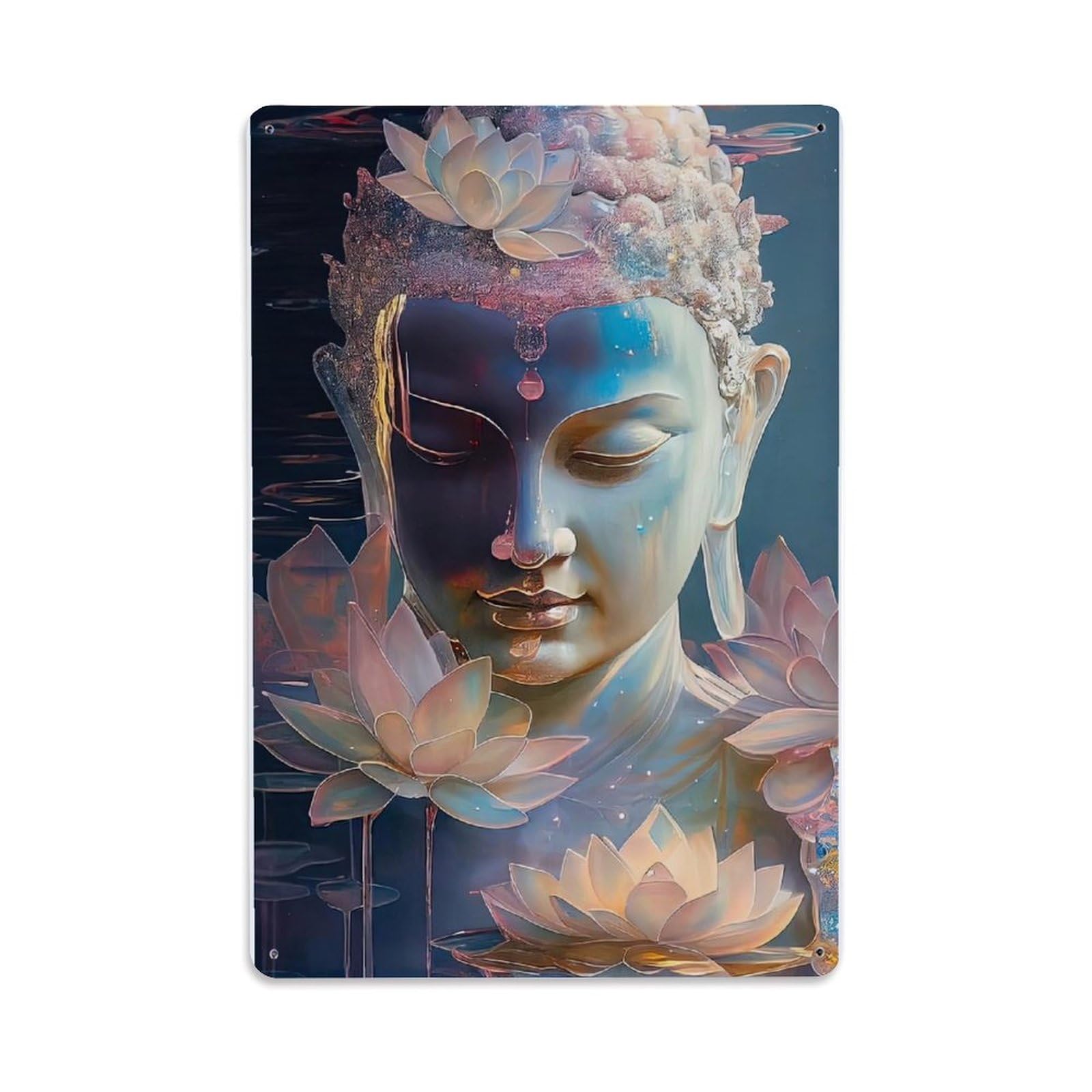 Zen Lotus Buddha Stature Metal Tin Sign Plaque Wall Decor for Cafe, Club Bar, Office, Home Garden Metal Poster 8x12Inch