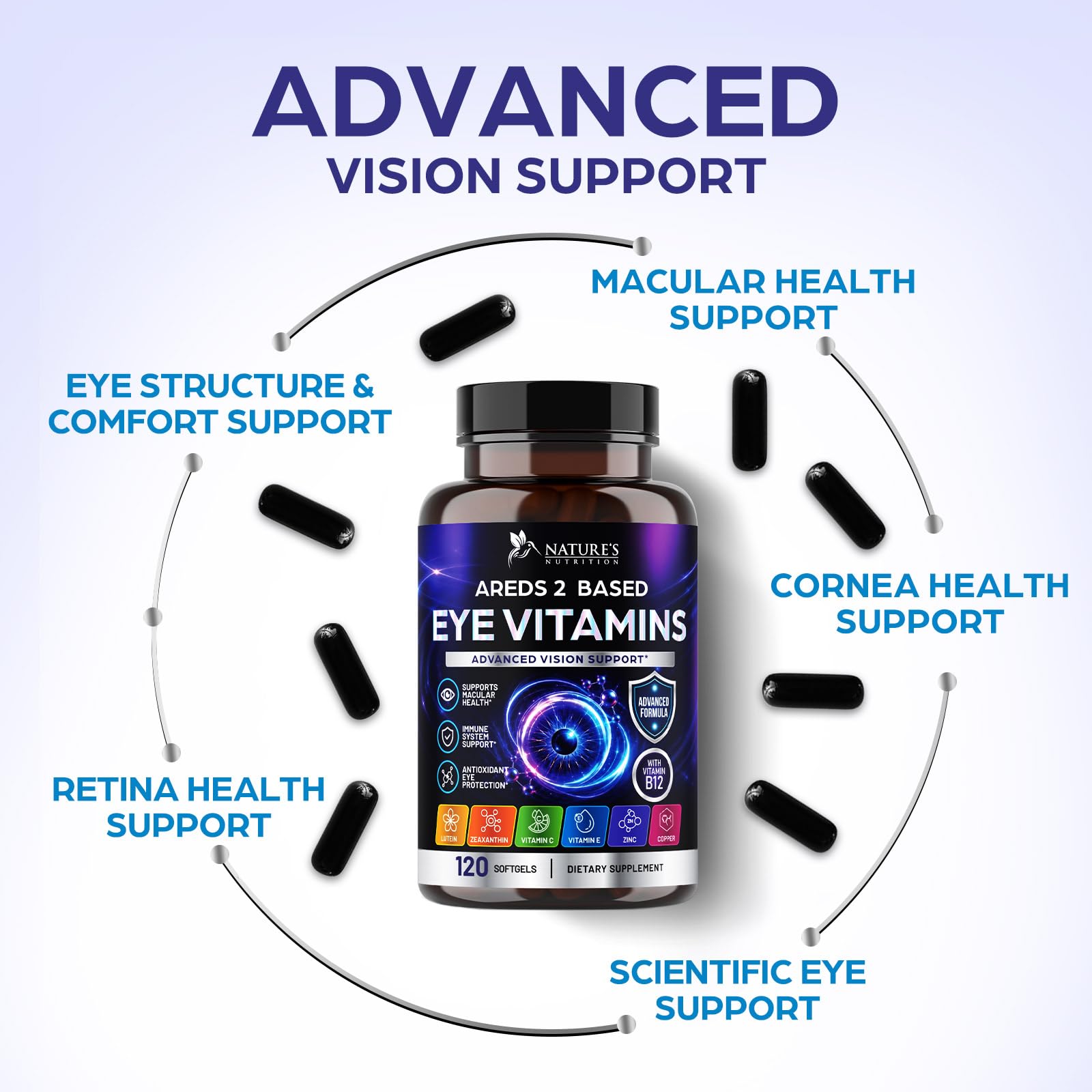 Eye Vitamins Supplements - Natural Eye Health Vitamin with Lutein and Zeaxanthin - Vision Macular Health For Seniors - Advanced Eyes Support With Zinc, Vitamin C & Minerals, USA Bottled - 120 Capsules — Amazon image 5
