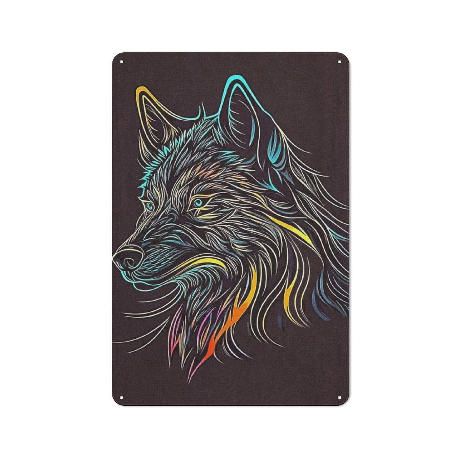 Junmoney Line Art Wolf Metal Wall Sign 30X20cm, Retro Decor For Hallway Wall, For Wall Display Collectors