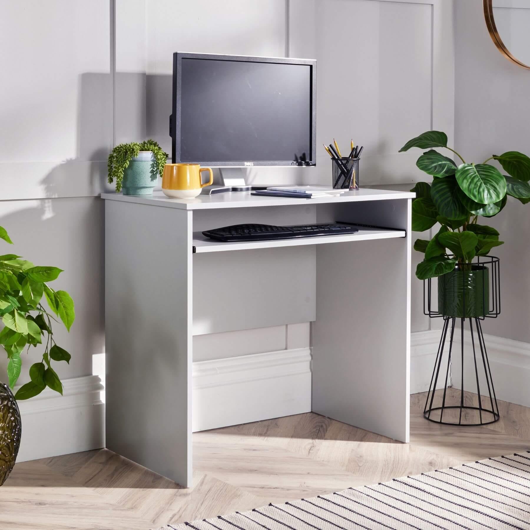 Home Source Compact Computer Office Desk PC Laptop Table, Study Gaming, Grey, 80cm
