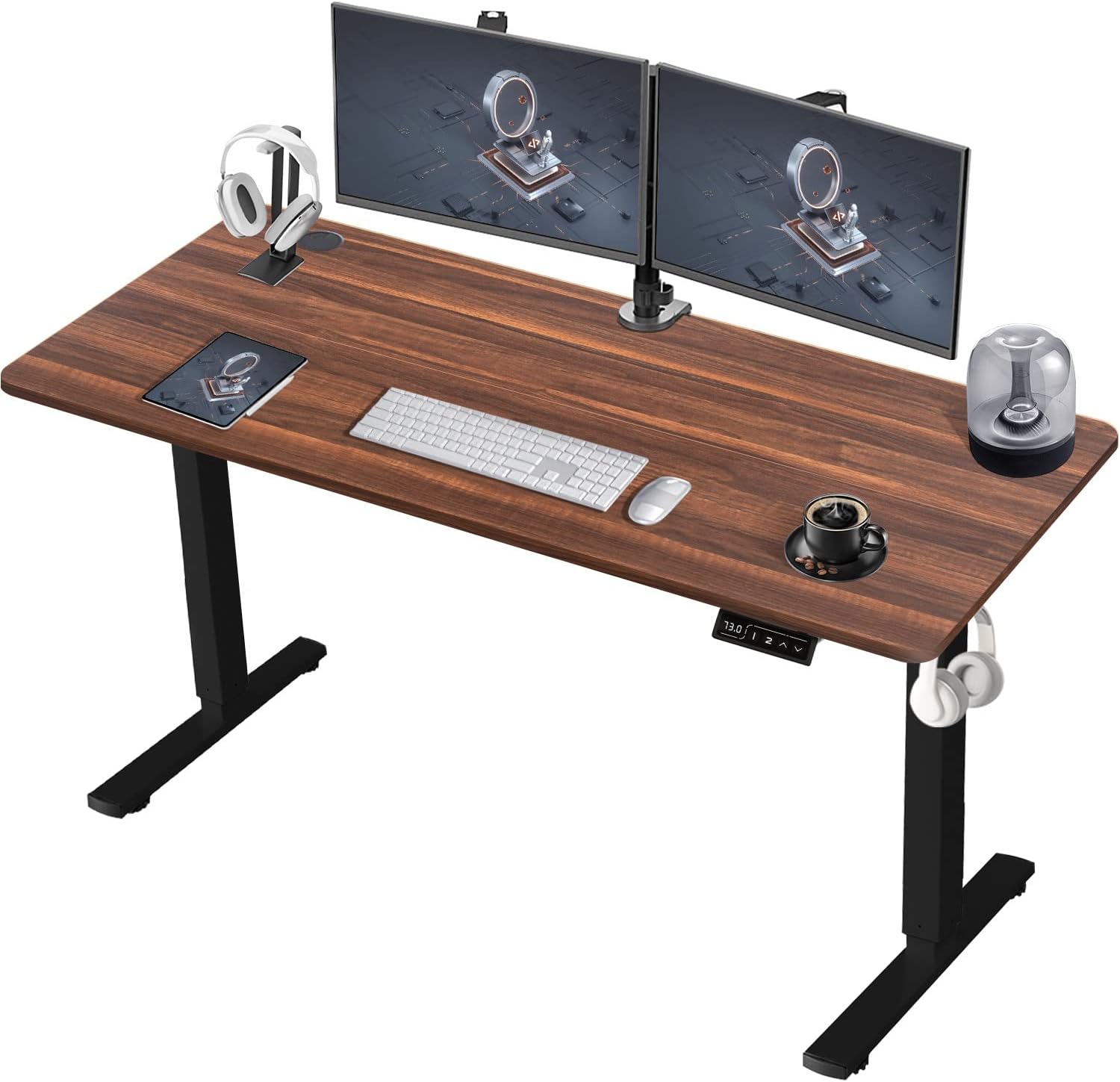 DevokoElectric Standing Desk 120 x 60 cm Height Adjustable Standing Desk Stand Up Desk for Home Office, Sit Stand Desk Adjustable Desk (Walnut)