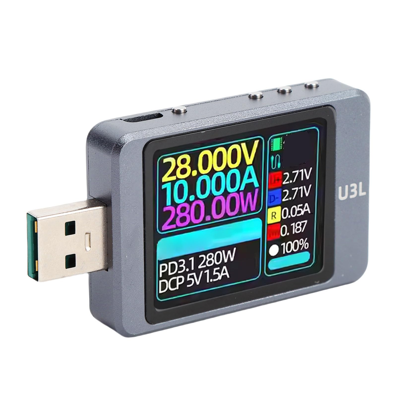 Tester napięcia i prądu USB Przenośny ekran o przekątnej 1,77 cala dla entuzjastów elektroniki