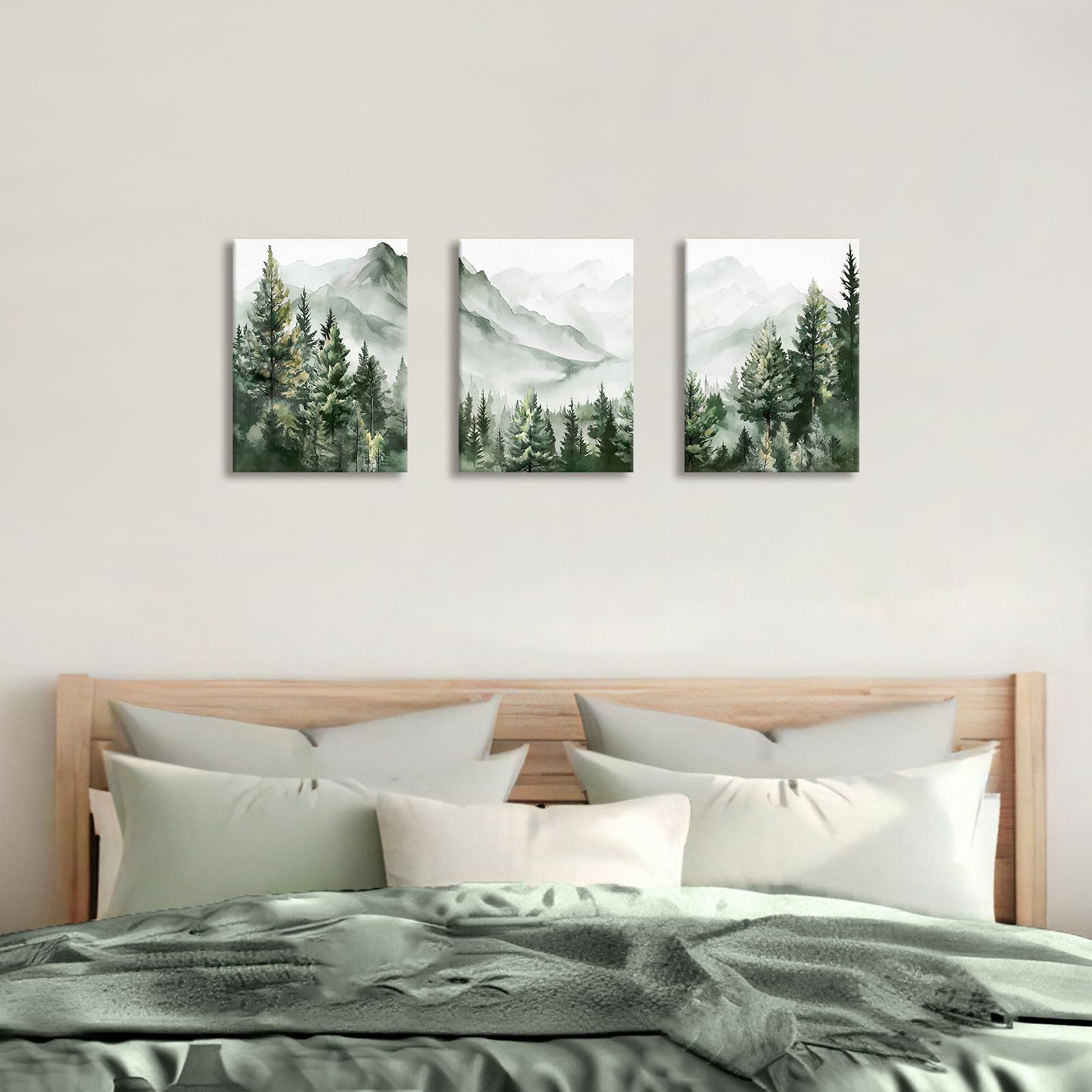 3 Pcs Wooden Framed Canvas Wall Art Set Bohemian Sage Green Canvas Prints Poster Geometric Line Beige Green Pictures for Living Room Bedroom Dinning Room Hallway Stairs Wall Decor 30x40cm x3pcs — view 92