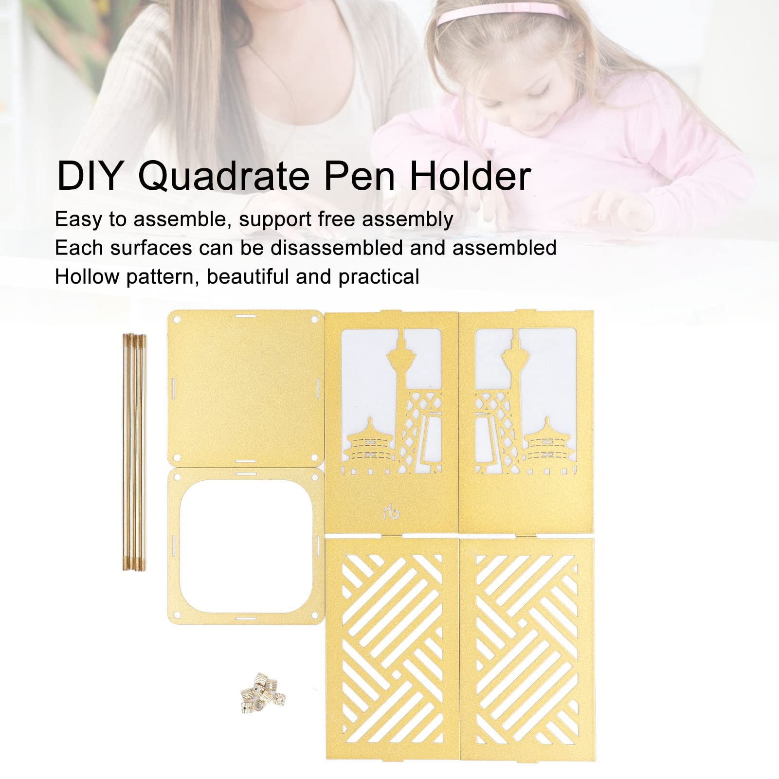 Porta della penna in metallo Gold Vomeko, porta della penna assemblato, porta della penna innovativo, porta a penna fai -da -te per il desktop della scuola per ufficio a casa