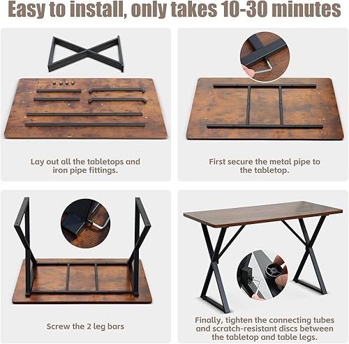 Miniatura 7 de Escritorio de oficina resistente de grado industrial para computadora con escritorio de 1 pulgada de grosor y marco de metal reforzado de 0.039 in,