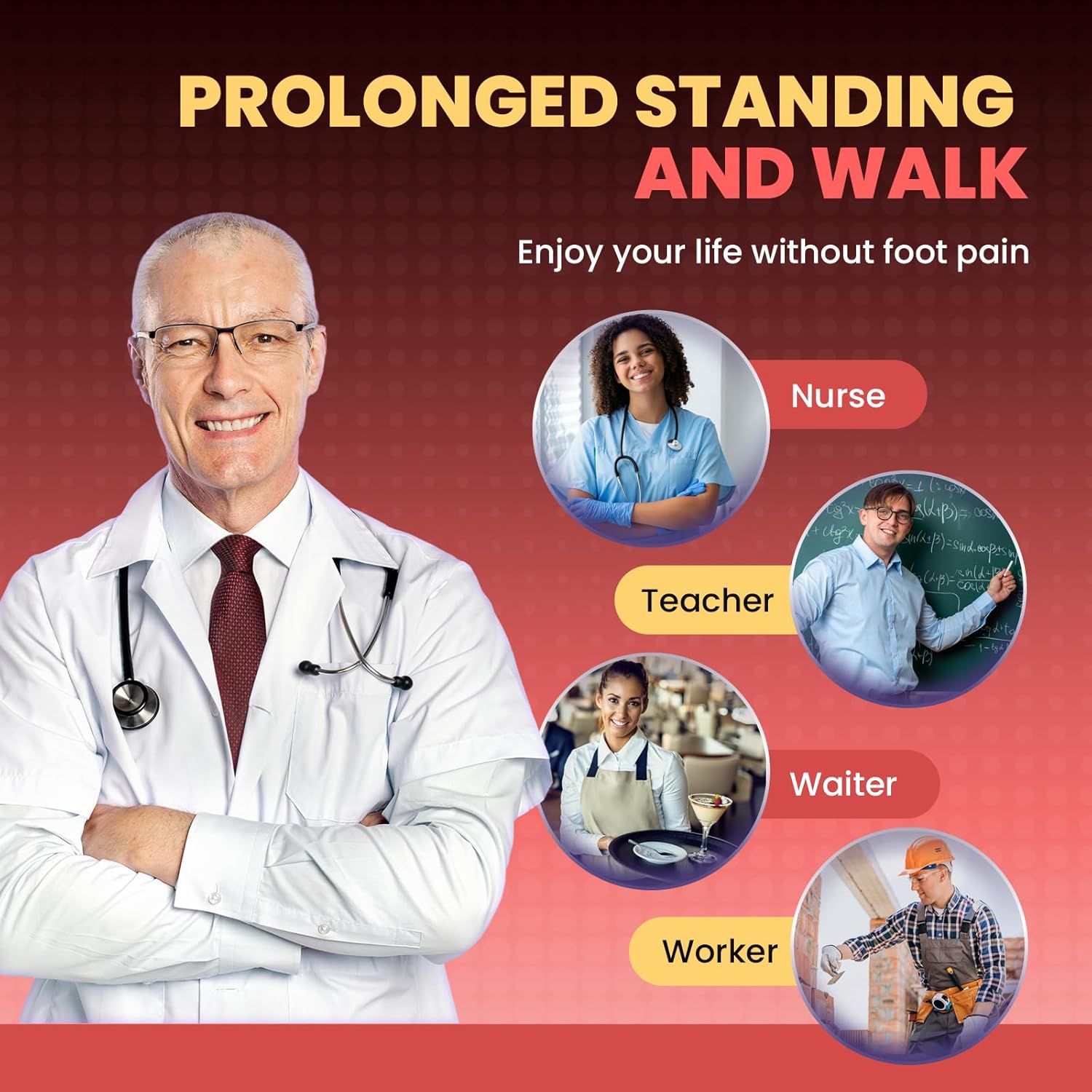 Plantar Fasciitis Insoles for Men Women - Welnove 220+ lbs Heavy Duty High Arch Support Insole - Orthotic Shoe Inserts for Heel Pain Flat Feet - Work Boot Cushion for Standing All Day (Orange,M) - Image 6