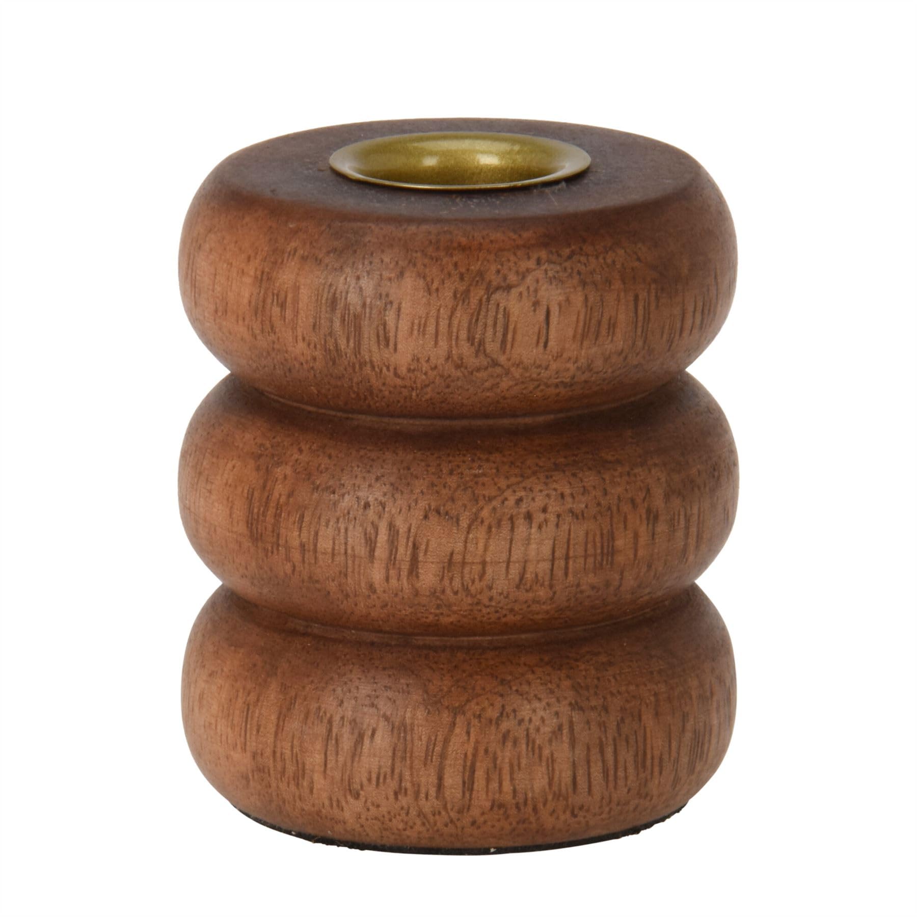 Walnut Ribbed Wooden Candlestick | Rustic Round Candle Holder for Taper Candles | Decorative Candlestick for Dinner Tables & Home Decor - 7cm