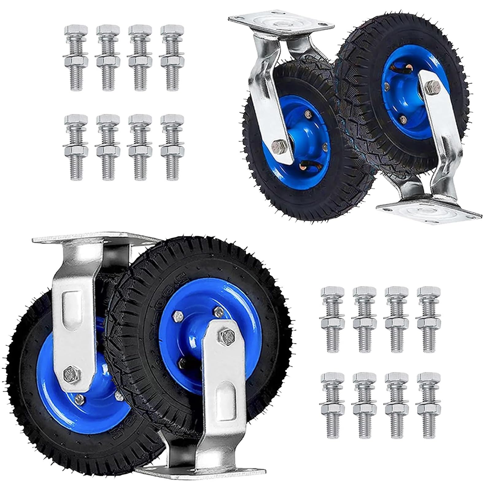 Set di 4 ruote girevoli e fisse resistenti per carrelli industriali da 15,2/20/25,4 cm, ruote di ricambio per mobili resistenti, per una mobilità fluida e un facile trasporto