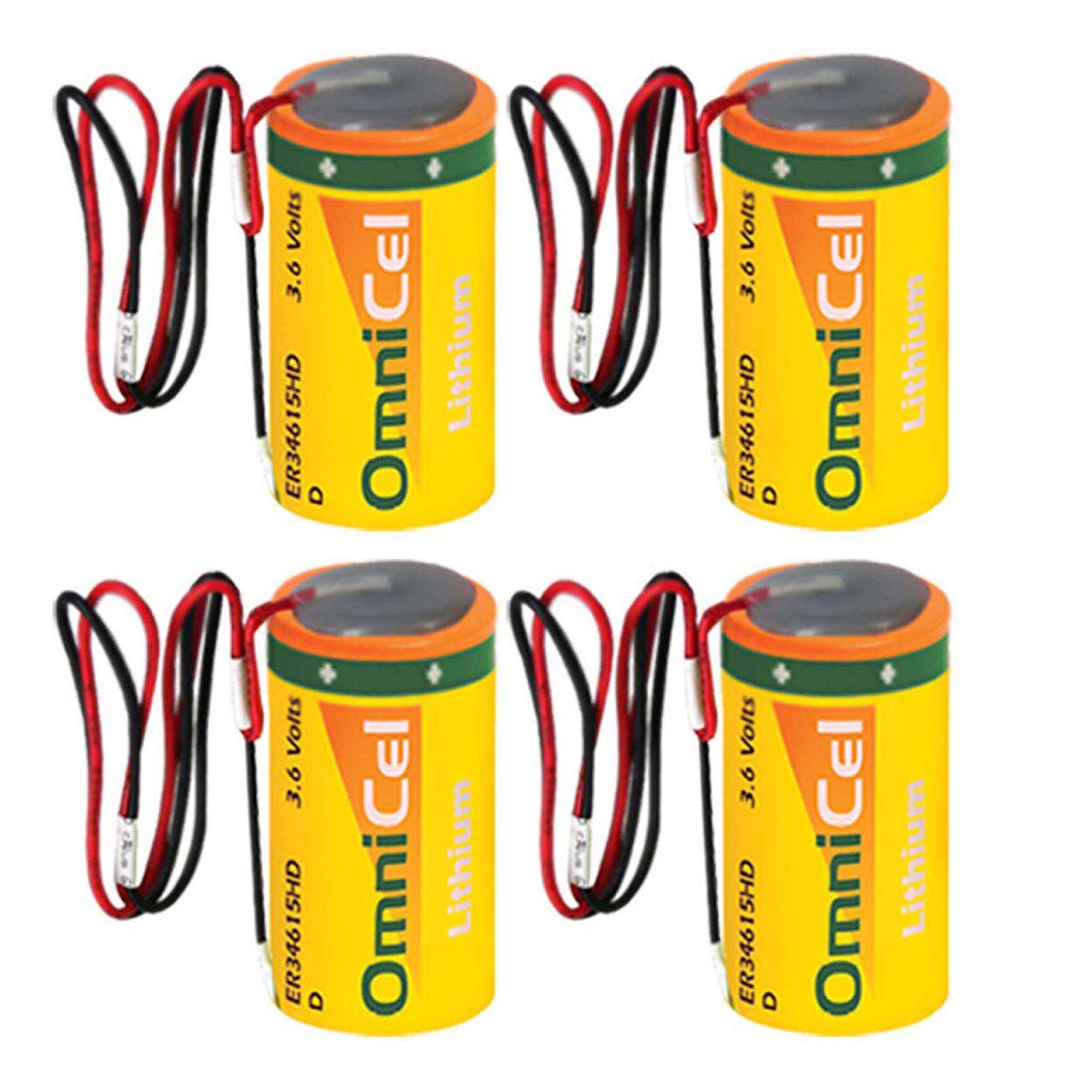 4X OmniCel ER34615HD/W LithiumThionyl Chloride Battery with Wire Leads for Emergency Backup, Data Collection, AMR Add-ons, Smoke Alarms, Carbon Monoxide Detectors, Intrusion Sensors, Fleet Monitoring