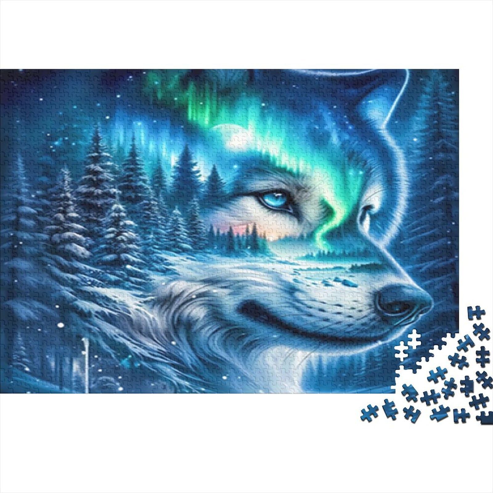 Aurora Forest Wolf Jigsaw Puzzle for Adults 1000 Piece Paper Puzzle Game Night Landscape 38x26cm/1000pcs