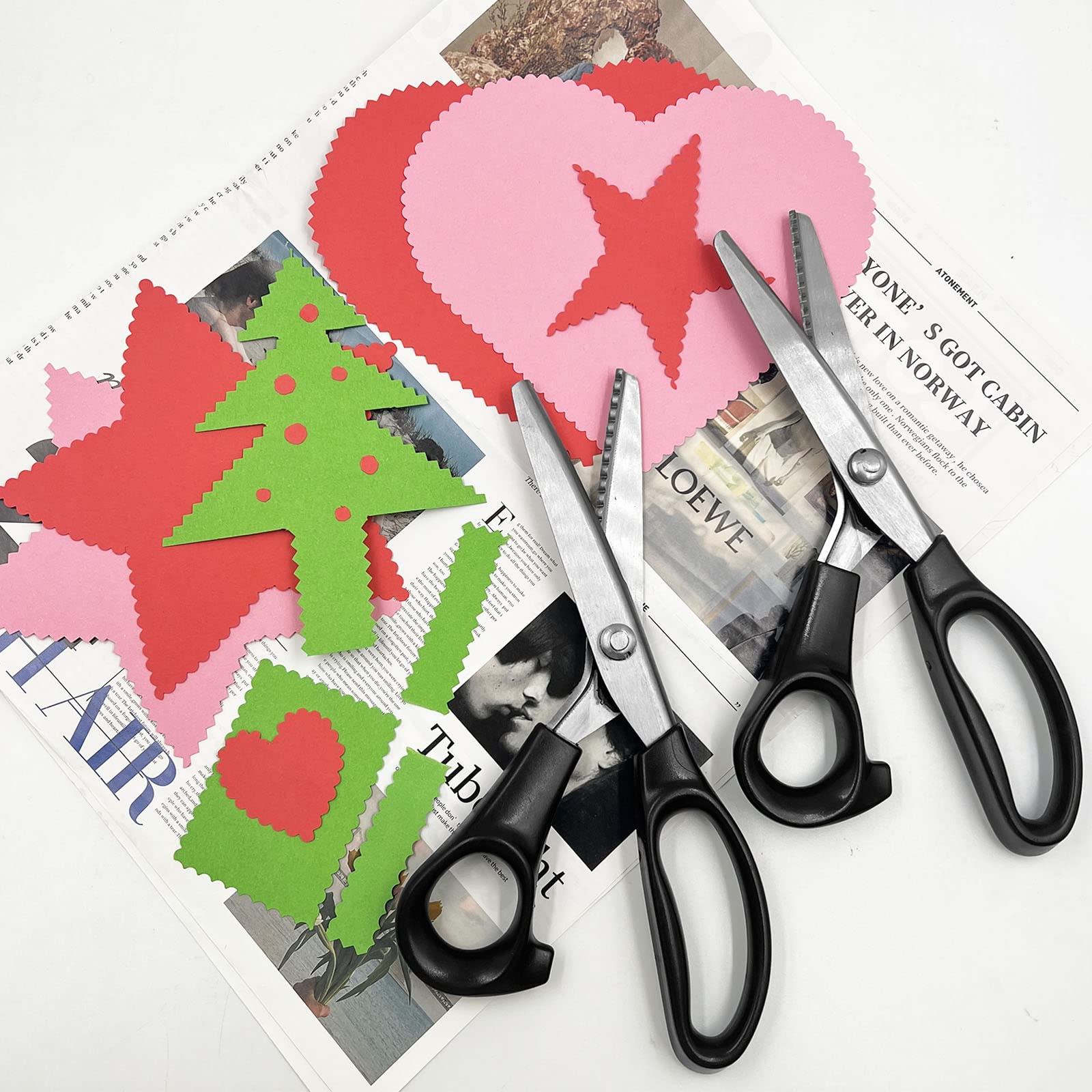 DaKuan 2 Models Pinking Shears for Crafting and Paper Cutting, Zig Zag Scissors for Fabric and Leather (5 mm Triangular and Rounded Teeth)