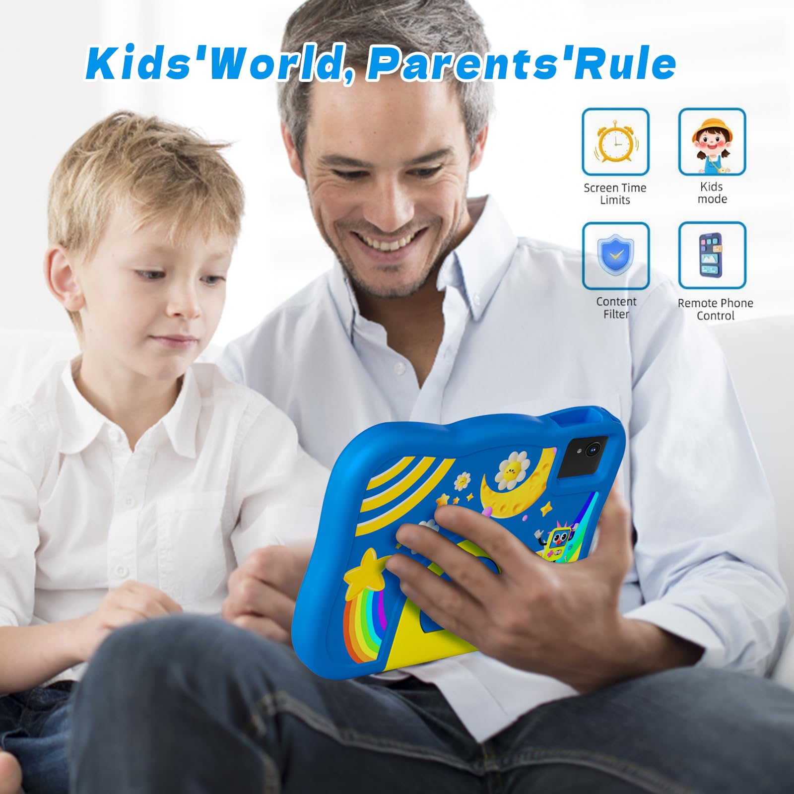 Tablet per bambini 10 pollici Android 14 tablet per bambini con octa-core, 6000 mAh, 10GB RAM + 64GB ROM, doppia fotocamera, WiFi, BT5.3, controllo parentale, bambini Tablet di apprendimento bambini