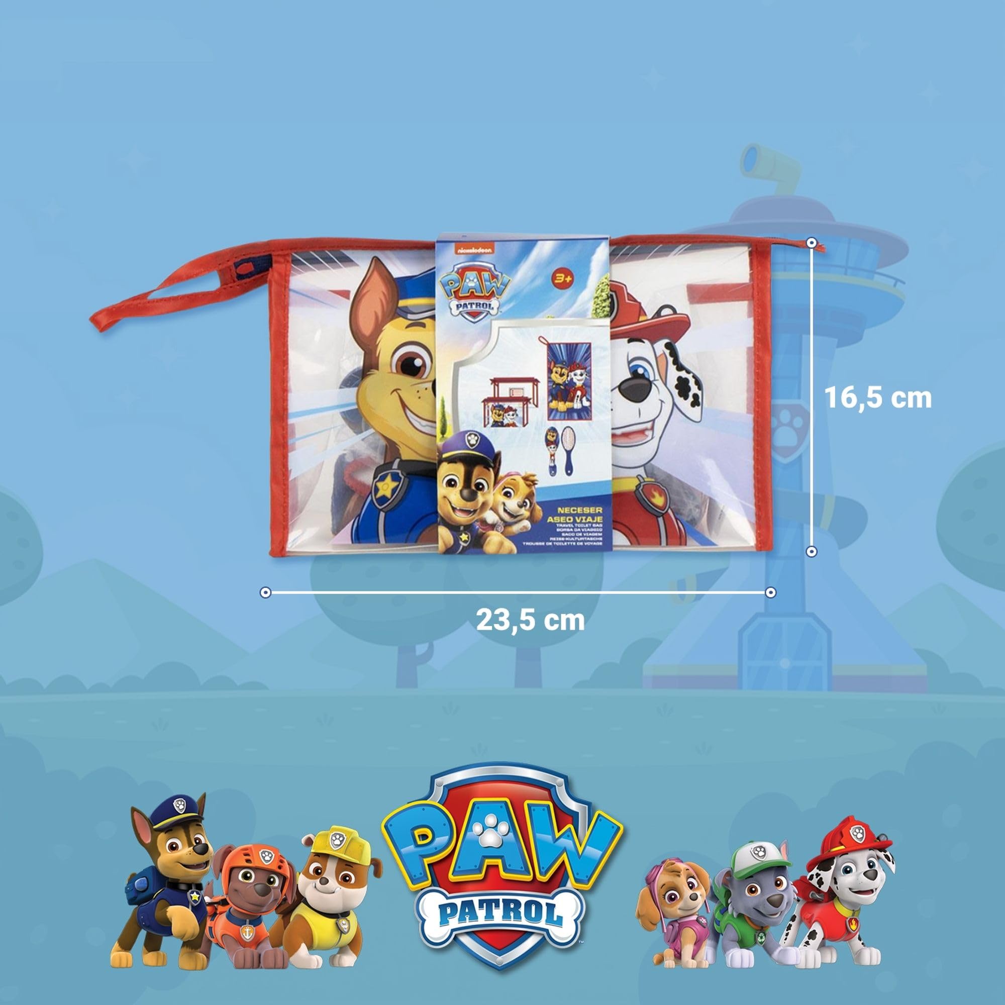 Set per la toelettatura dei bambini Paw Patrol con spazzola, asciugamano e borsa per il trasporto - Kit per l'igiene personale per bambini appassionati di Paw Patrol, ideale per viaggi e asili nido