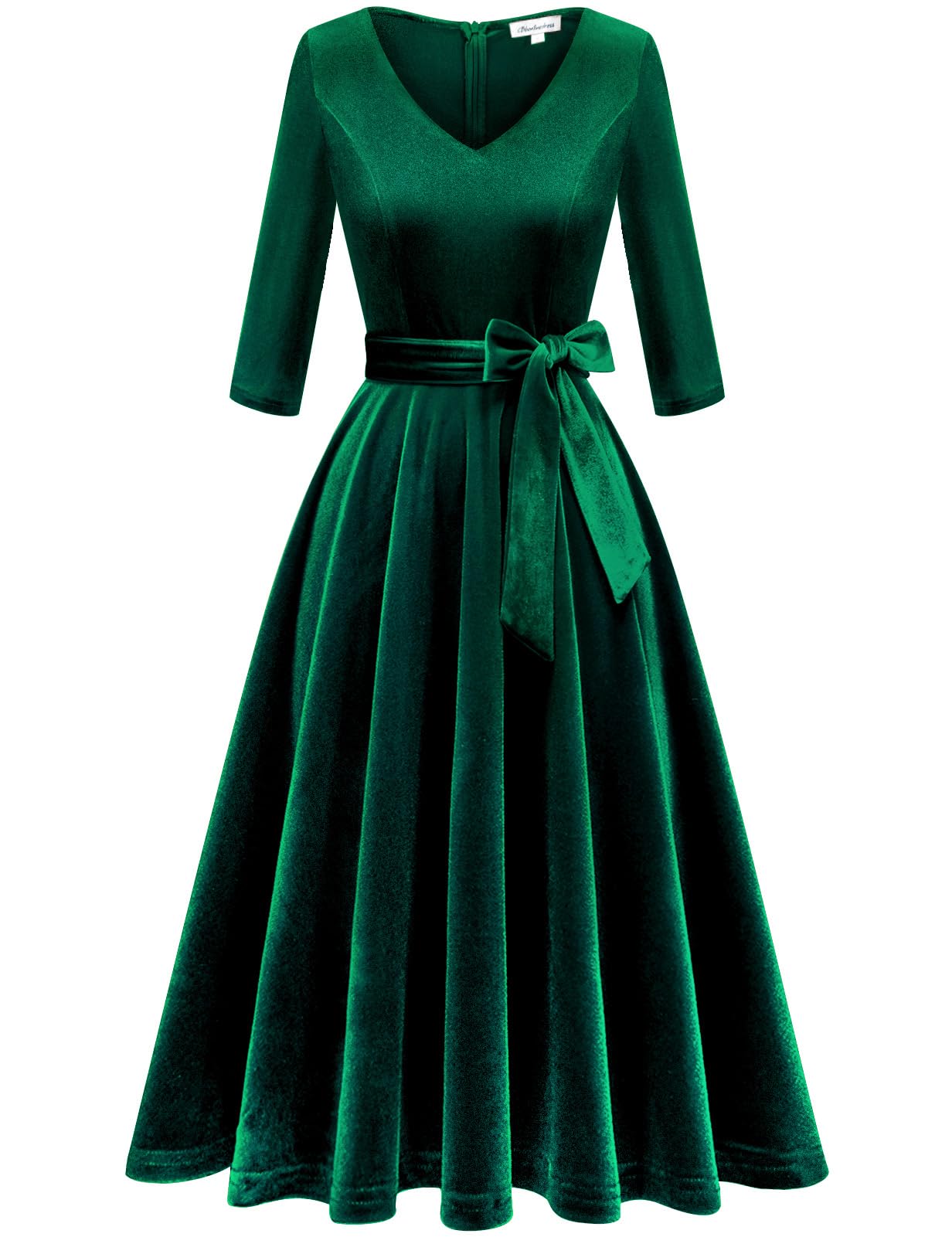 Bbonlinedress Robe Femme Mi Longue de Cocktail Soirée Bal Cérémonie Pin Up pour Fête Mariage Anniversaire avec Manches 3/4 Col V