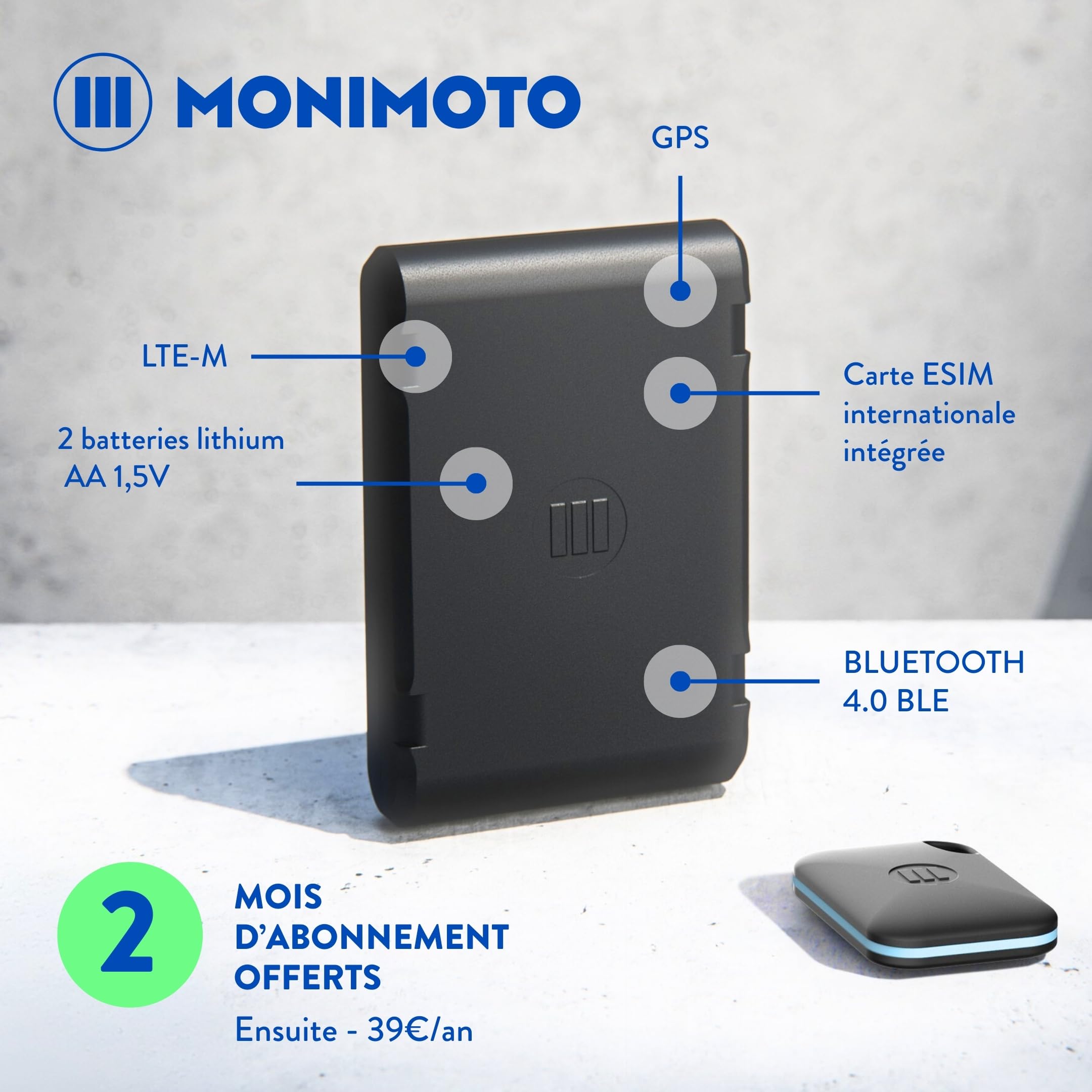 MoniMoto 7 - Tracker GPS Moto & Alarme Connectée, Installation Antivol Étanche sans Fil - Traceur GPS Voiture, Moto, Scooter, Poids Lourd, Camping Car
