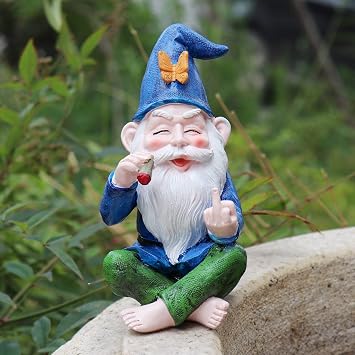 Dnoifne Middle Finger Smoking Gnomes Statue, Angry Garden Gnome Decor, Cute Resin Sculpture Ornaments, Rude Gnome Statue Decoration for Lawn Garden Courtyard Terrace Patio