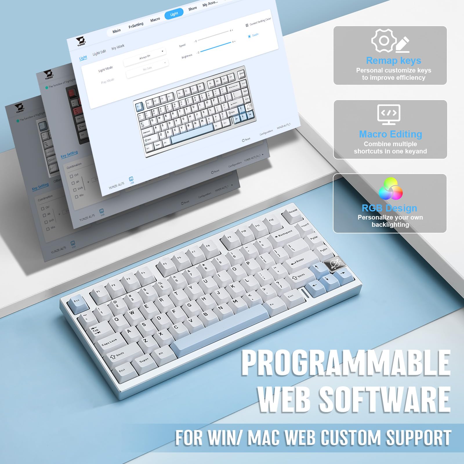 Amazon | YUNZII AL75 PRO 80キー ゲーミングキーボード メカニカル
