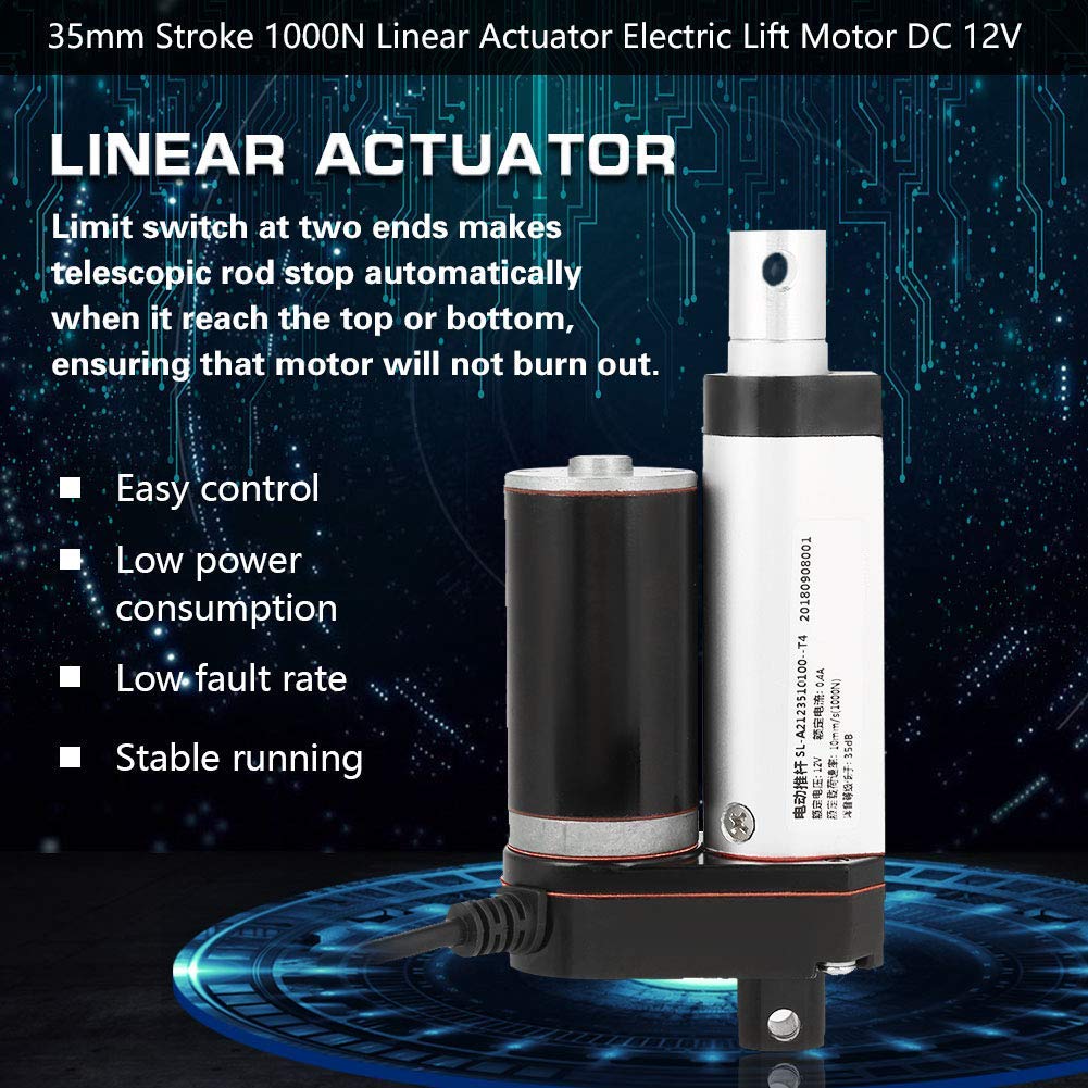 Attuatore Lineare DC 12V Attuatore Lineare Elettrico per Impieghi Gravosi a Corsa 35mm a Velocità Massima di Sollevamento 1000N 10mm / s per Uso Elettronico Medico Auto