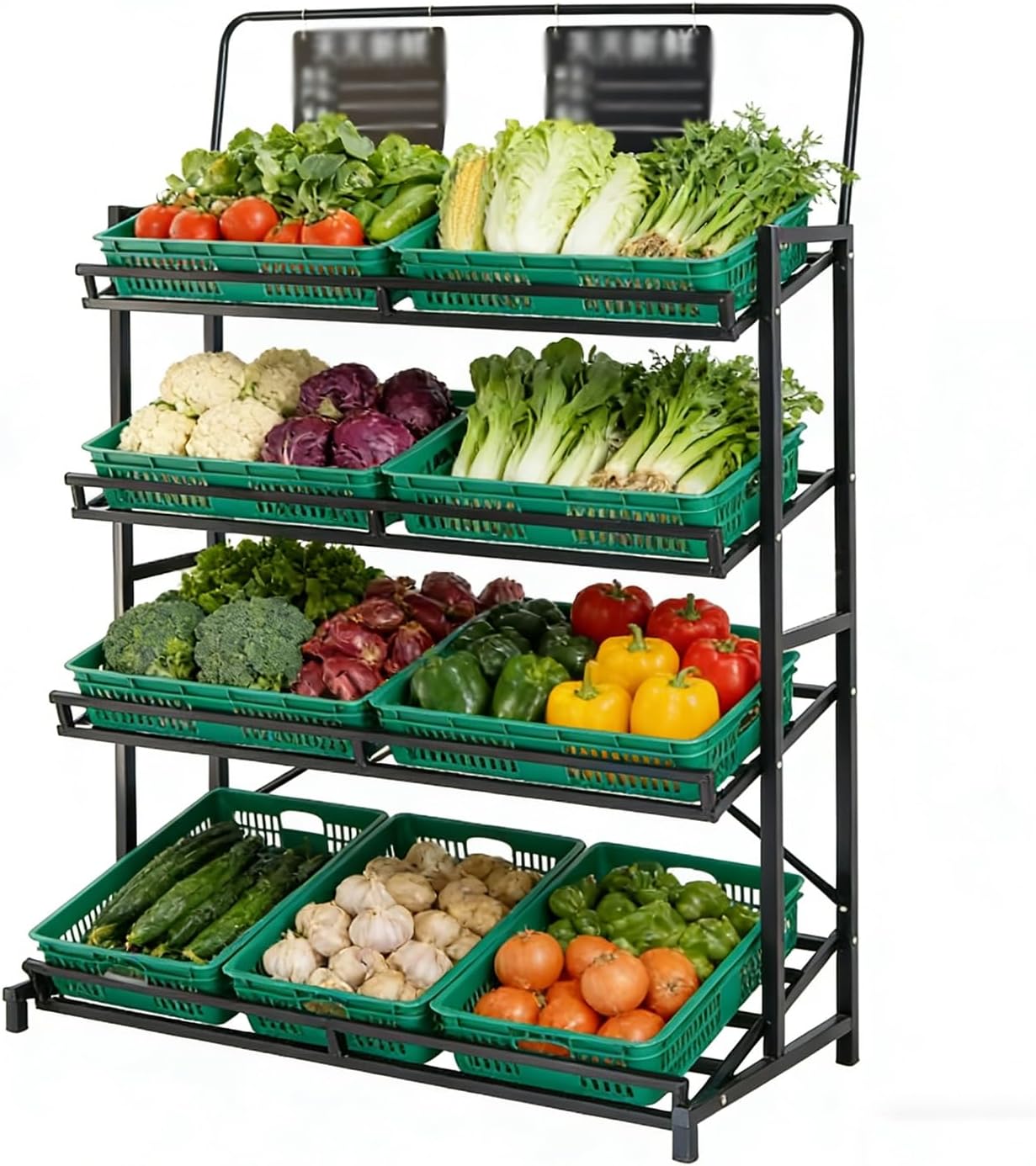 Commercial Fruit Vegetable Stand Organizer, 4 Tier Retail Display Rack with Steel Frame, Market Shelf Retail Store Supplies with Anti-Slip Feet for Home Store Kitchen(D)