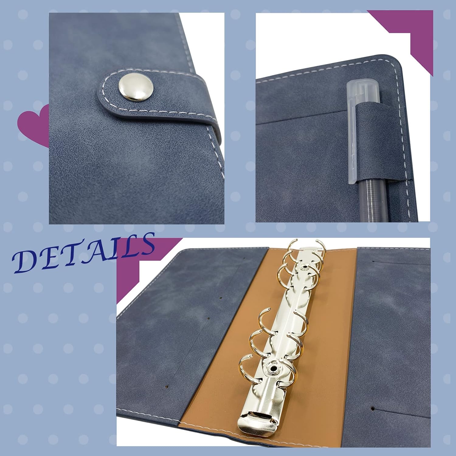 A6 Budget Binder with Cash Envelopes, PU Leather Notebook Binder with 12 PCS A6 Binder Pockets - Denim Blue