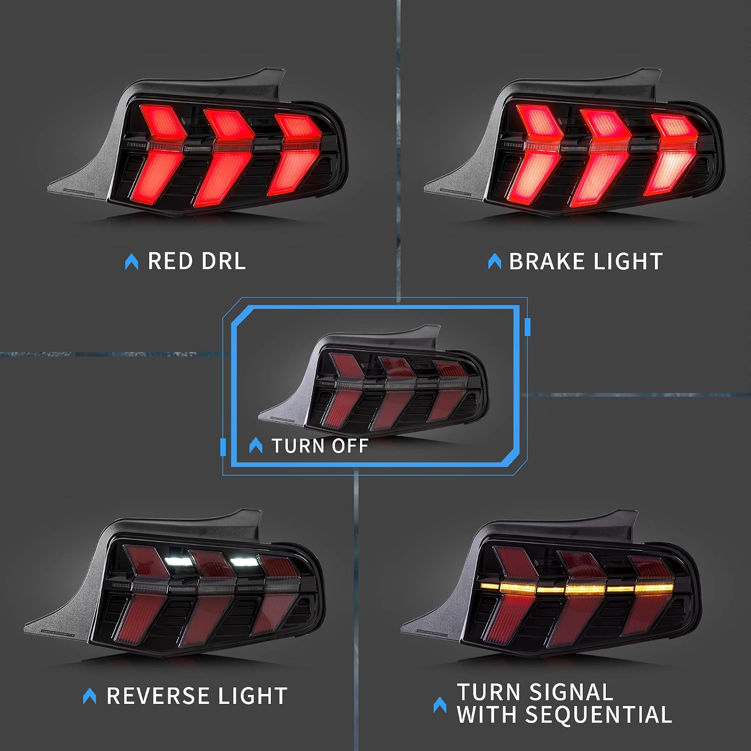 VLAND LED Tail lights Compatible with Ford Mustang 2010 2011 2012 with Sequential Amber Turn Signal, Smoke, Passenger&Driver Sides