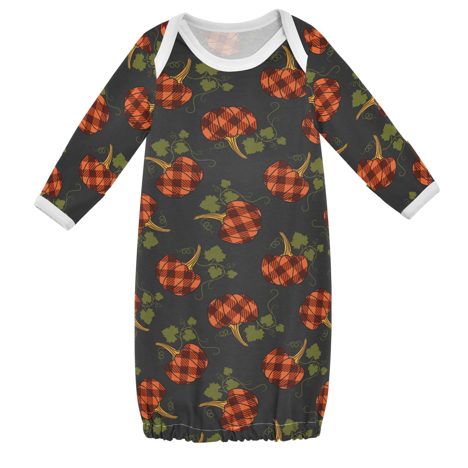 WIFIU Checkered Pumpkins Baby Girls Boys Sleeper Gown Cotton Nightgown Long Sleeve, Happy Halloween Baby Nightdress Sleeping Clothes for Newborn 0-3 Months Multicolor