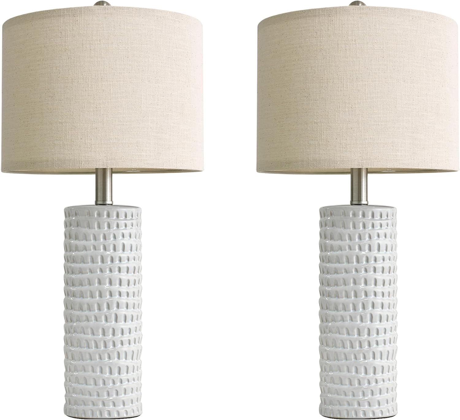 PORTRES 24" Modern Ceramic White Table Lamp Set of 2 for Bedroom Living Room Farmhouse Bedside Lamps Nightstand lamp Desk Lamp for End Table Home Decor