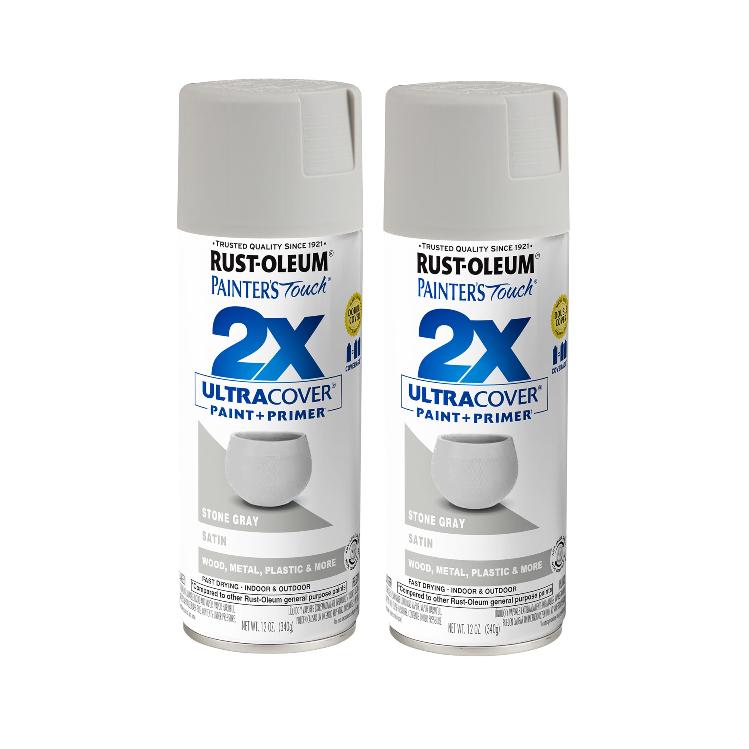 Rust-Oleum Painter's Touch 2X Ultra Cover Spray Paint, Satin Stone Gray