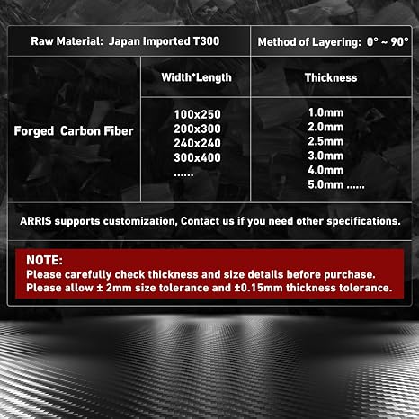ARRIS 1mm Forged Carbon Fiber Sheet, 100 x 250 x 1.0MM Forged Carbon Composite Laminate Plate, 3K Real Carbon Fibre Board Available in 1.0MM 2.0MM 2.5MM 3.0MM 4.0MM Chopped Carbon