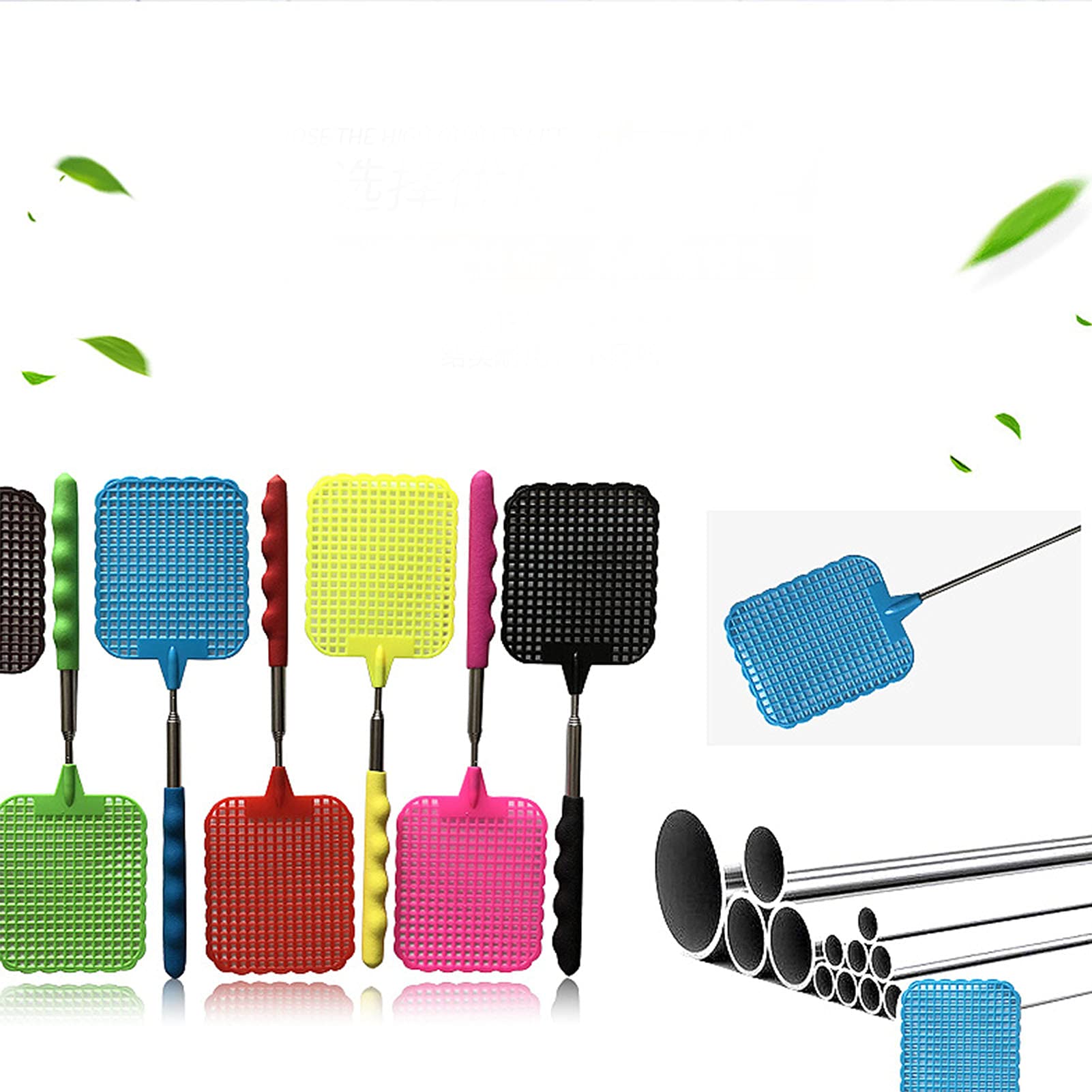 Matamoscas para interiores, paquete múltiple de 9 matamoscas retráctil con mango de PVC, matamoscas telescópico de 10 a 29 pulgadas con mini raqueta matamoscas de polipropileno de 3 x 3.7