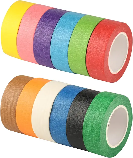 Nastro Adesivo Colorato Washi - 12 Rotoli per Pittura, Fai da Te e Scrapbooking