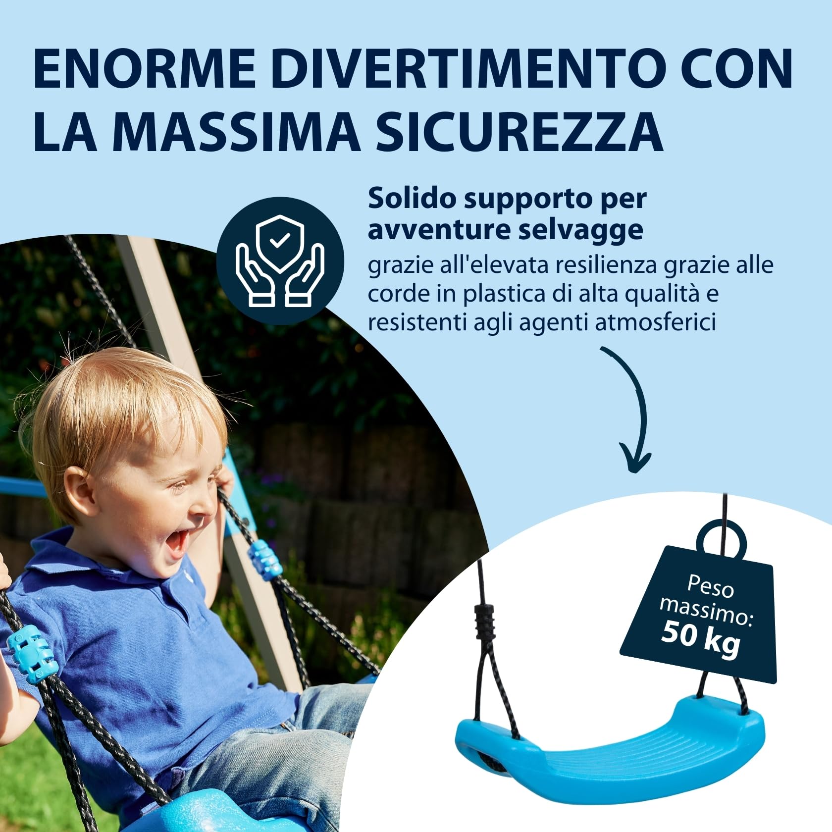 Hudora Altalena con Sedile Blu - Altalena per Bambini da Esterno con Seduta in Gomma - Certificata TÜV Rheinland/GS con Funi Regolabili in Altezza - Fino a 50kg