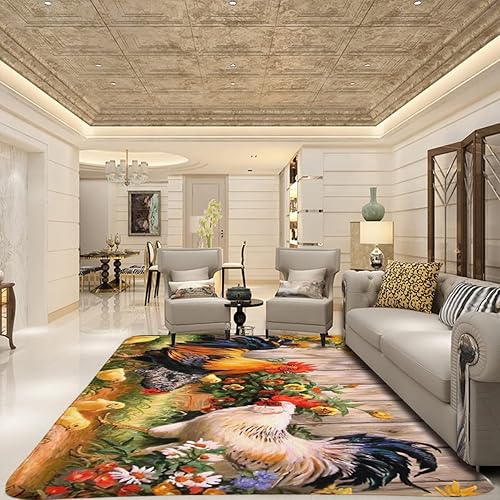 Miniatura 3 de ZHENGJC Alfombras de área grande de estilo rústico de pollo colorido antideslizante para dormitorio sala de estar cocina pasillos puertas tapetes de