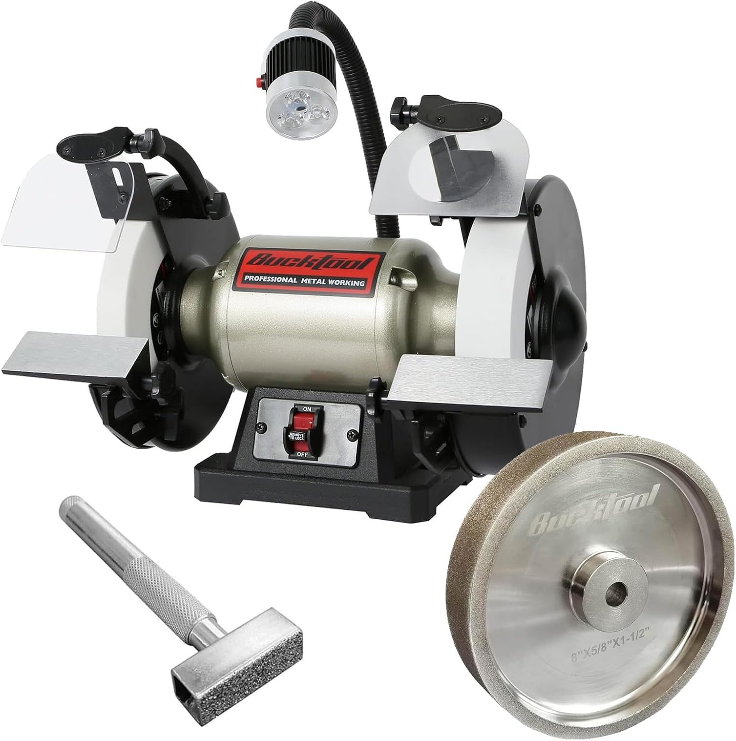 BUCKTOOL 8 Inch 3/4 HP Low-Speed Bench Grinder & 320 Grit 8 Inch CBN Grinding Wheel, 1.5" Wide, 5/8" Arbor Cubic Boron Nitride Sharpening Wheel