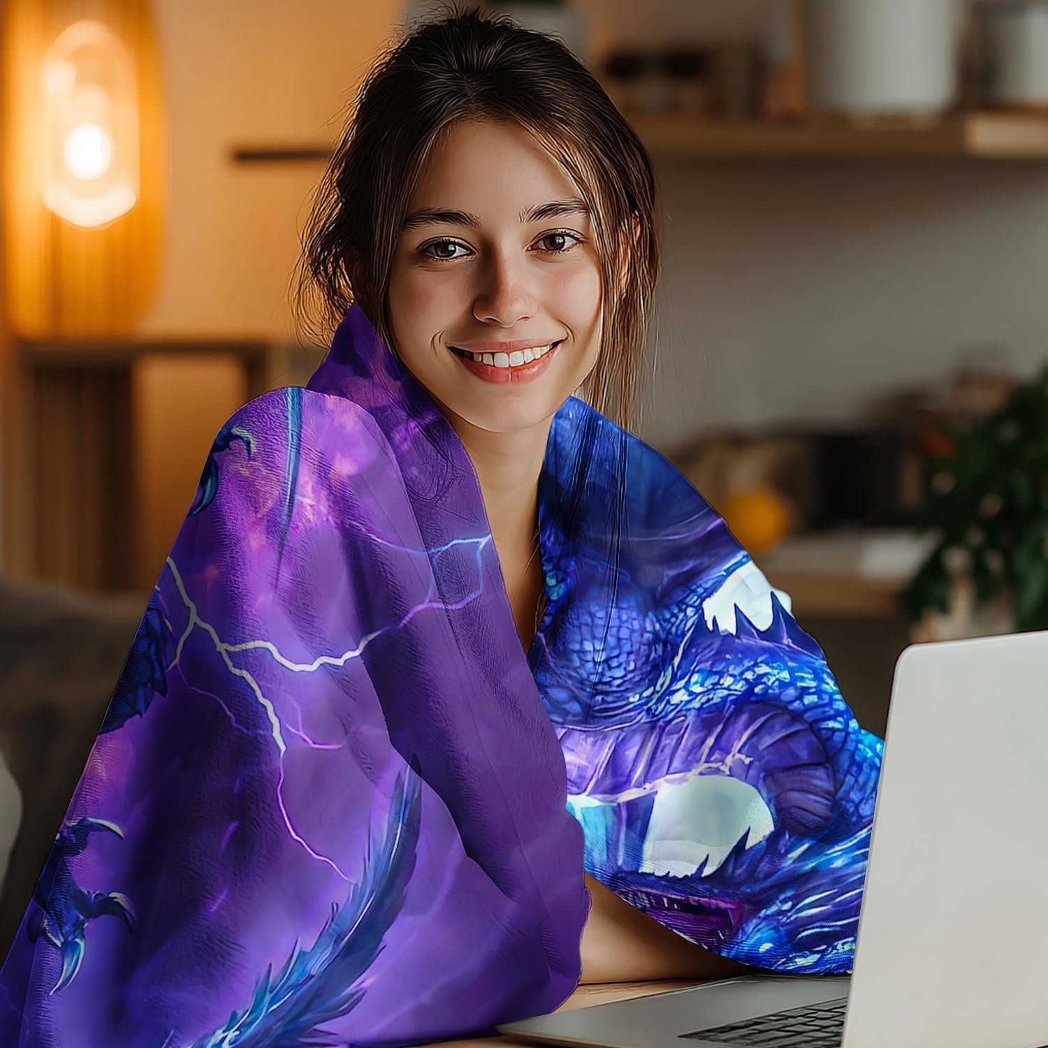 Dragon Blanket, Dragon Gifts for Kids Adults, Super Soft Funny Cool Lightning Dragons Stuff Decor Purple Throw Blanket Gifts for Boys Girls Women, Warm Cozy Fuzzy Plush Fleece Flannel Blankets 50"x40" - Image 3