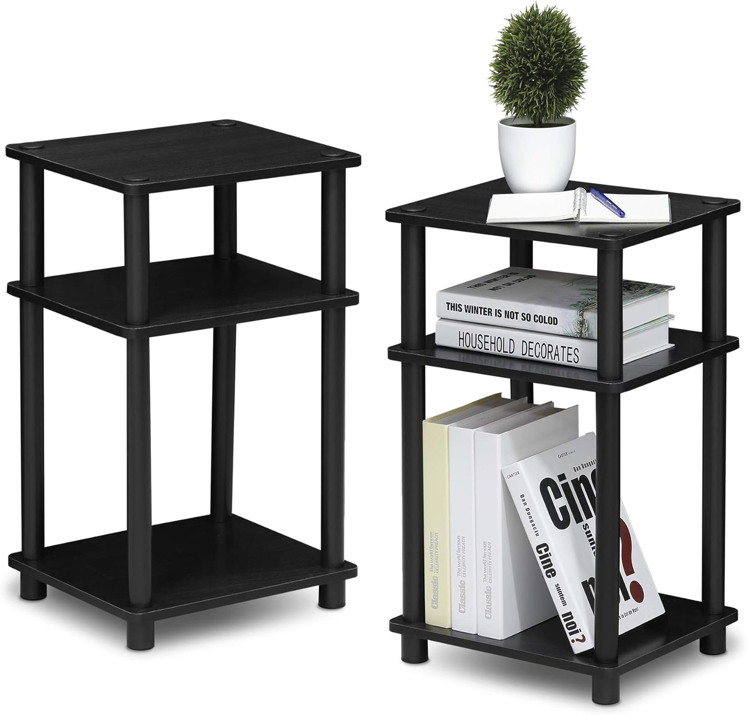 Furinno 3-Tier End Table and Coffee Table Set (2-Pack)