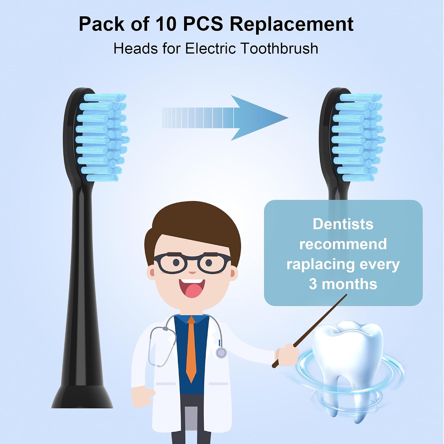 Replacement Toothbrush Heads 10 Pack Compatible with AquaSonic Black Series for Vibe Series Black Series pro, and for Duo Series pro Electric Toothbrush,Balck