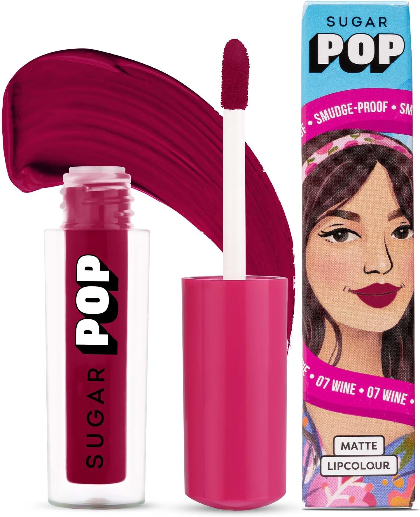 SUGAR POP Matte Lipcolour | Lasts Upto 8 hrs l Red Lipstick for Women l Vitamin E Infused | Non-Drying, Smudge Proof, Long Lasting | 1.6ml - 07 Wine (Berry Red)