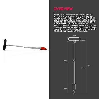 MDF Instruments, Babinski Neurological Reflex Hammer with Pointed Tip for Superficial Responses - Durable, Professional-Grade - Black (MDF535-11)