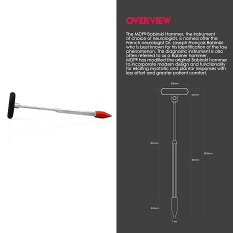 MDF Instruments, Babinski Neurological Reflex Hammer with Pointed Tip for Superficial Responses - Durable, Professional-Grade - Black (MDF535-11)