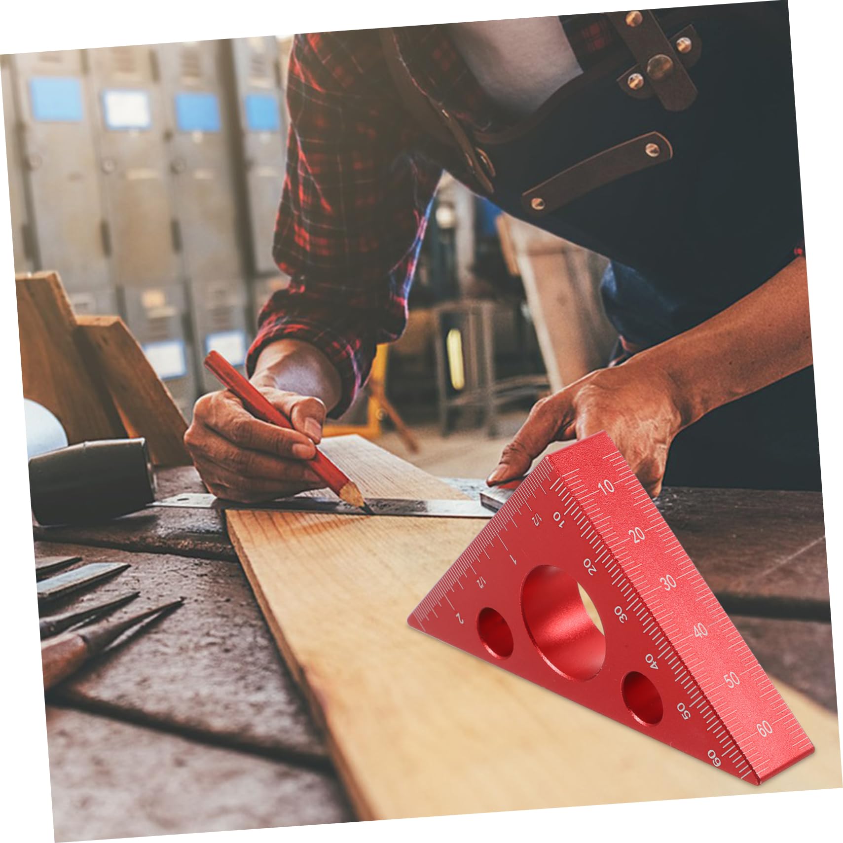 Lurrose 3 Piezas Regla de Carpintero de Aleación de Aluminio Engrosada Regla de Ángulo para Medición de Herramientas de Carpintería Diy Rojo
