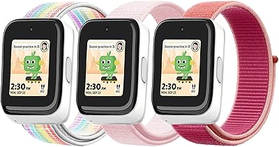NewJourney Nylon Bands for T-Mobile SyncUP Kids Watch, 20mm Breathable Hook&Loop Strap Replacement for Boys Girls (PerlPink+Rainbow+PomeRed)