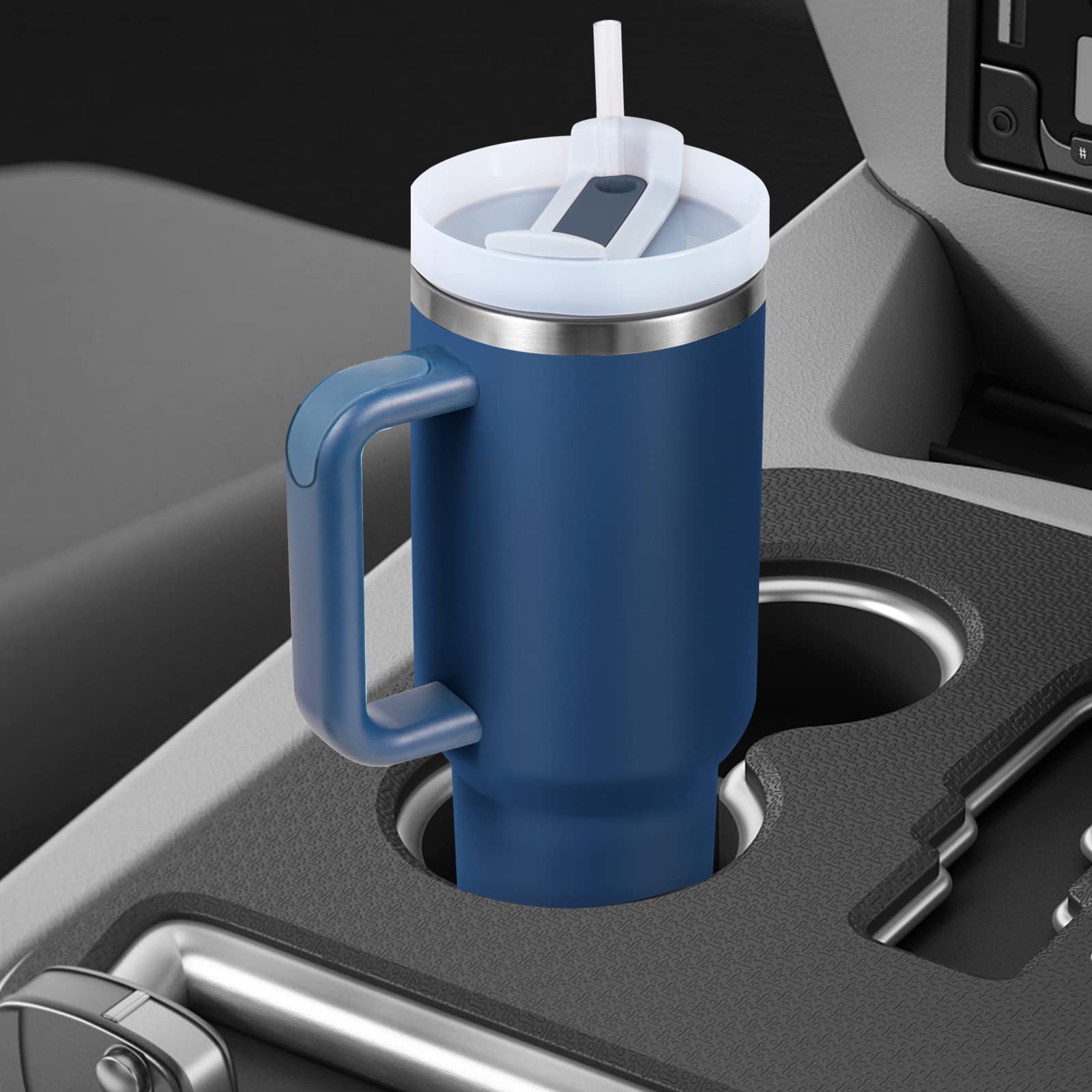 Vaso de acero inoxidable aislado con asa y tapa con pajita, taza de viaje reutilizable para bebidas frías, perfecta para café helado en casa o sobre la marcha