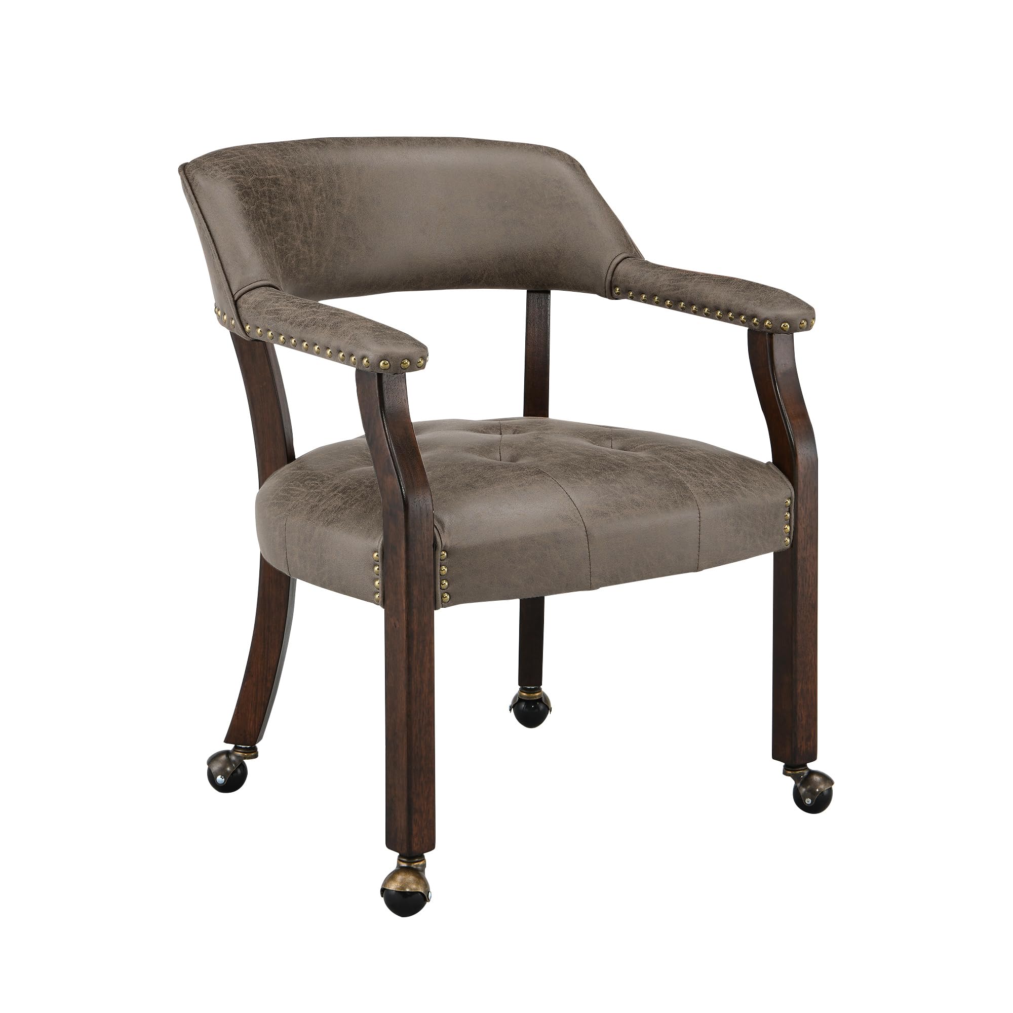 LEEMTORIG Large Dining Chairs with Casters and Arms, Rolling Dining Chairs with Wheels, Boss Caption's Chairs, 26" D x 25.2" W x 31.5" H, Espresso