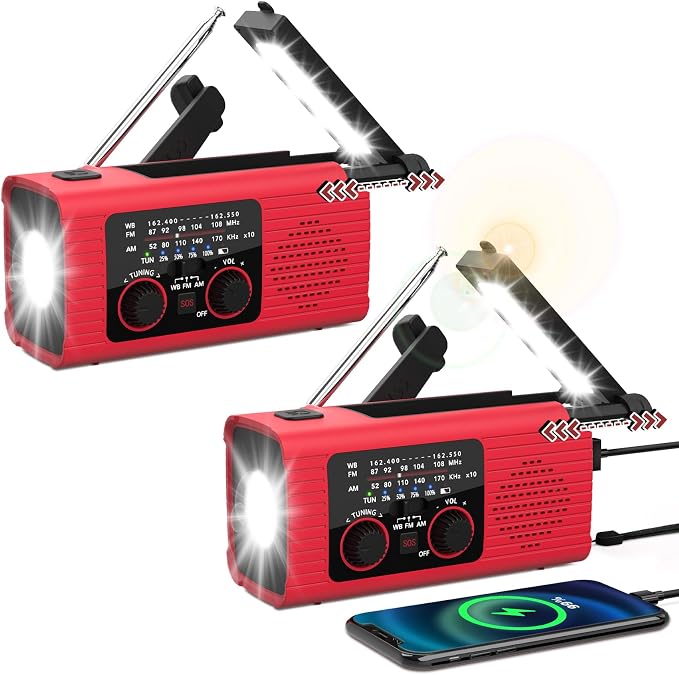 Emergency Weather Radio, 4000mAh NOAA Weather Alert Radio Solar Charging, Hand Crank & USB Charged, AM/FM with LED Flashlight, Reading Lamp, SOS Alarm, Headphone Jack for Outdoor Indoor