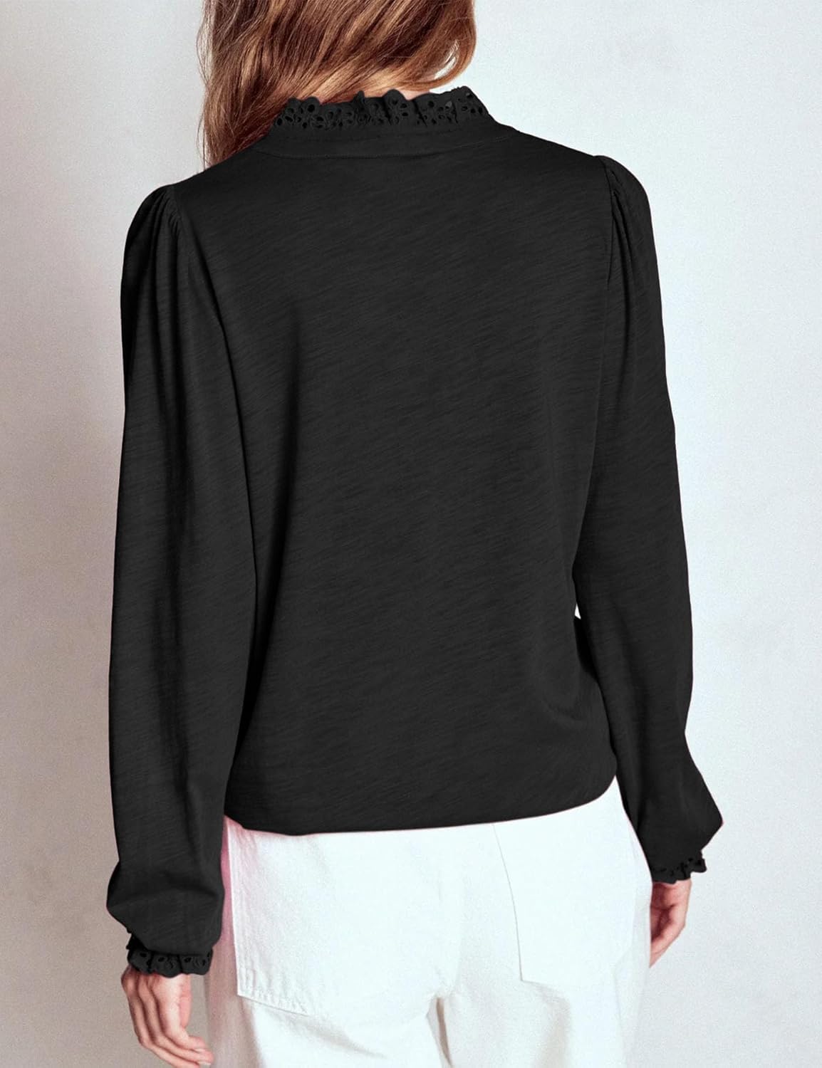 Dailiup Women's Long Sleeve Shirts Fall Casual Lace V Neck Tops Bussiness Dressy Tops Blouses Outfit Clothes - Image 2