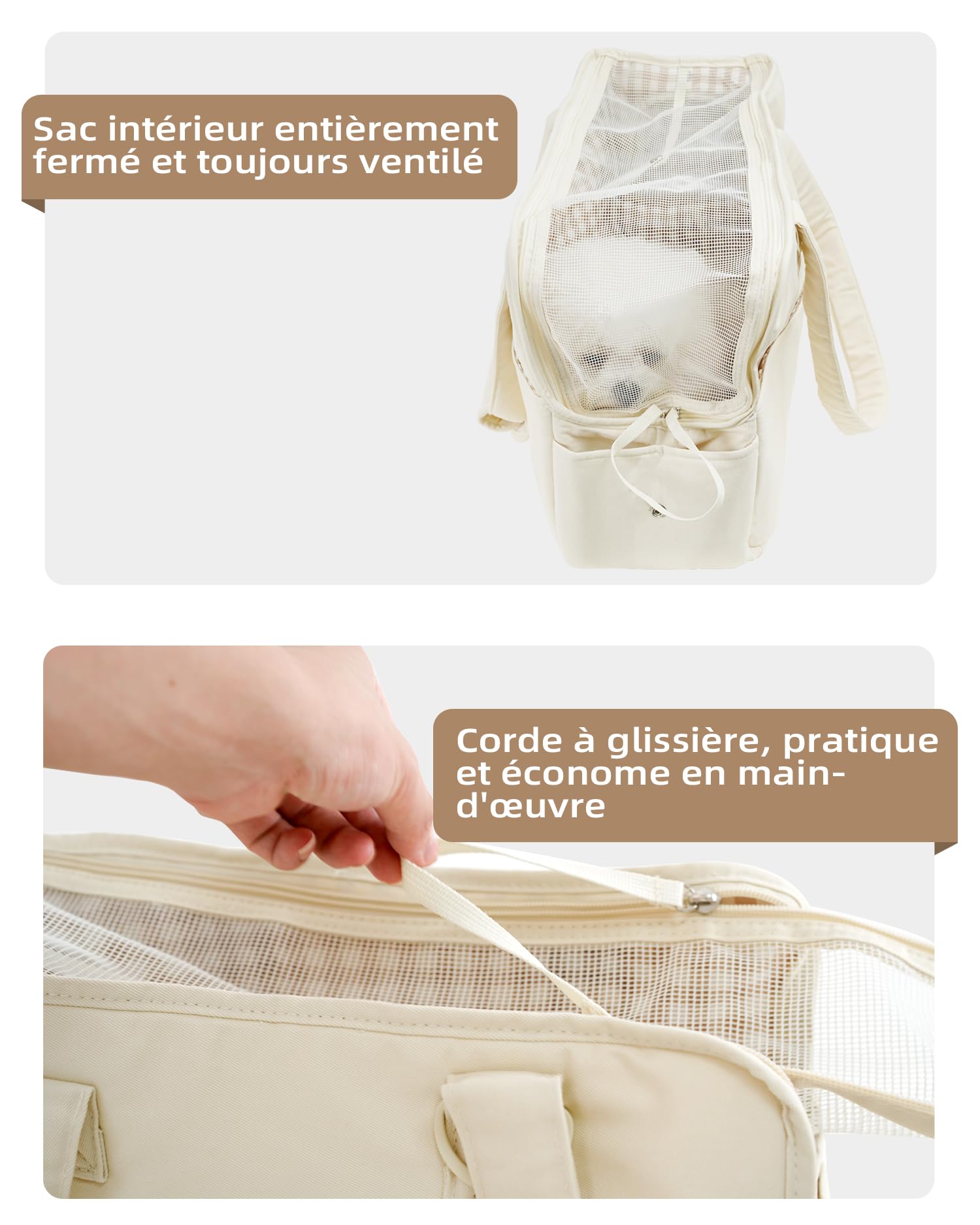 ONECUTE Borsa da trasporto per gatti e cani e cuccioli, traspirante e pieghevole, borsa da viaggio, borsa a tracolla per cani per piccoli animali, capacità di carico fino a 3 kg (piccolo, beige)
