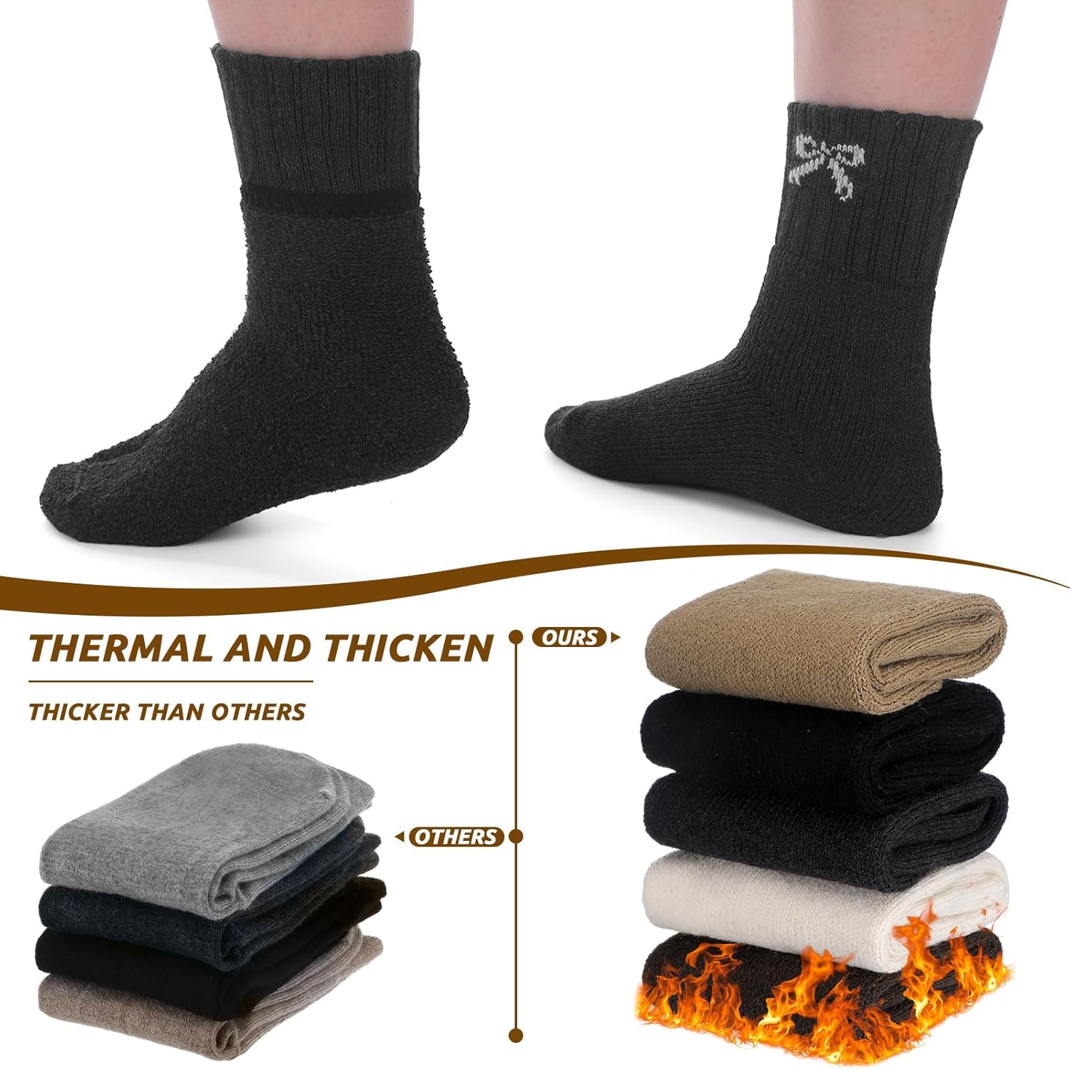 Foaincore 5 Pair Bow Socks Women Warm Winter Thick Boot Socks with Bow Solid Cute Knit Cotton Sock for Girls Cozy Stockings Crew Gift - Image 4